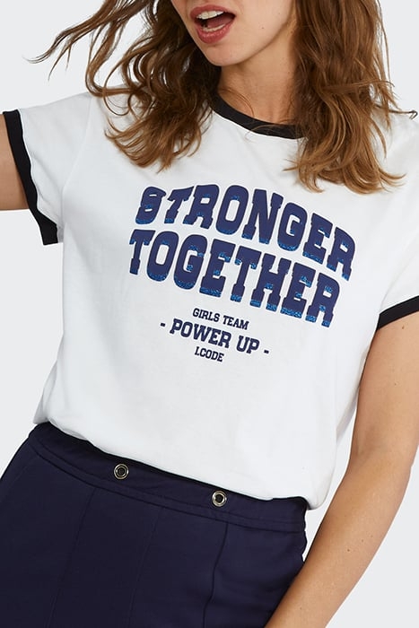 OFF-WHITE T-SHIRT WITH GLITTERY 3D SLOGAN 2