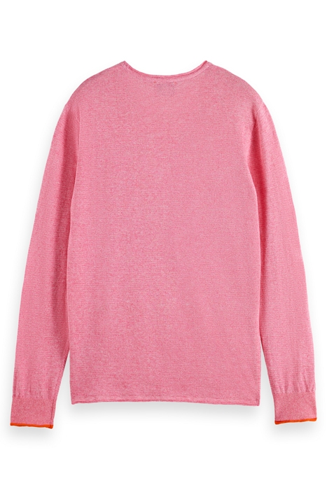 LINEN COTTON BLEND CREW NECK TROPICAL PINK 2