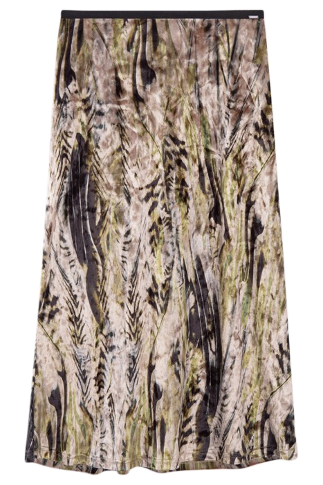 BEIGE ABSTRACT PRINT VELVET MIDI SKIRT TITANE 4