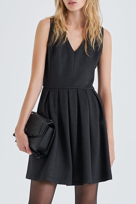 BLACK SHINY KNIT SKATER DRESS BLACK 1
