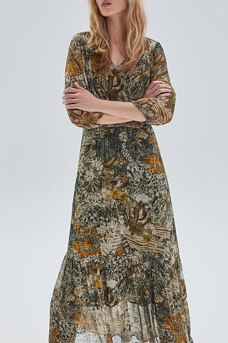 KHAKI LANDSCAPE PRINT LONG DRESS KHAKI 5