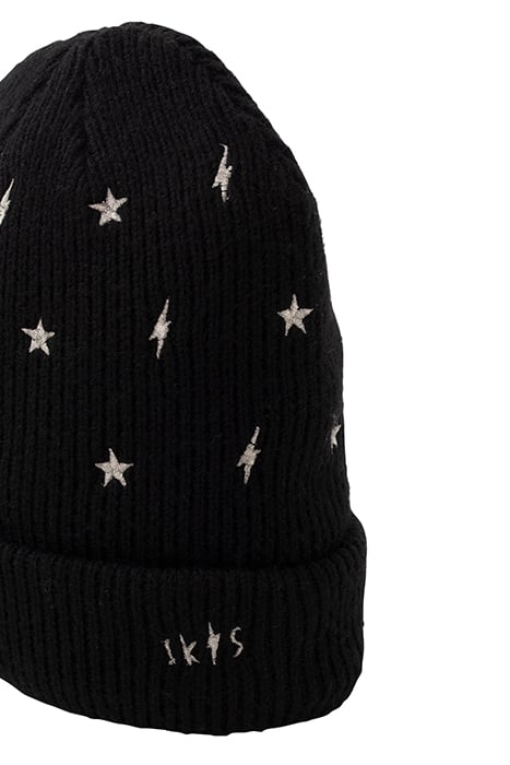 GIRLS’ BLACK KNIT BEANIE, EMBROIDERED GOLD STARS/LIGHTNING B 3