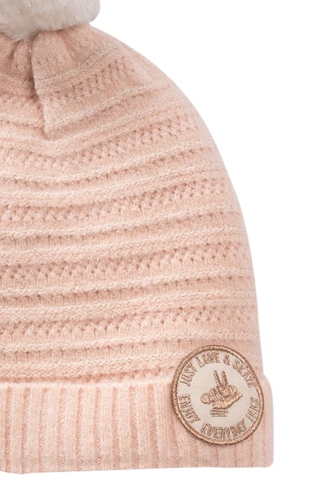 GIRLS’ PINK DECORATIVE LUREX KNIT BEANIE WITH BRONZE BADGE P 4