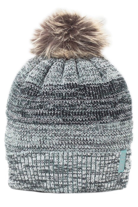 BOYS’ GREEN MARL STRIPED FUR-LINED BEANIE GREEN 2