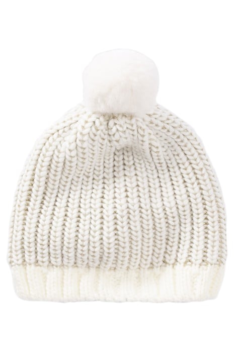 BABY GIRLS’ ECRU KNIT BEANIE, GOLD LUREX & LIGHTNING BADGE O 2