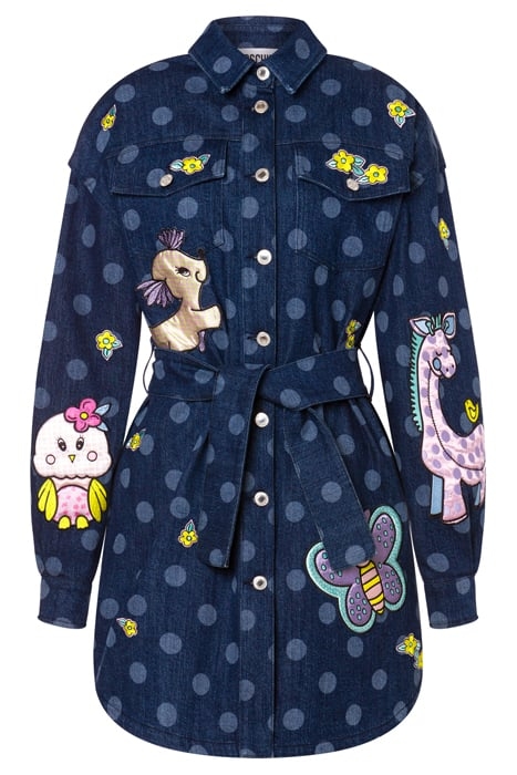 ANIMAL PATCH POLKA DOT DENIM DRESS BLUE 3