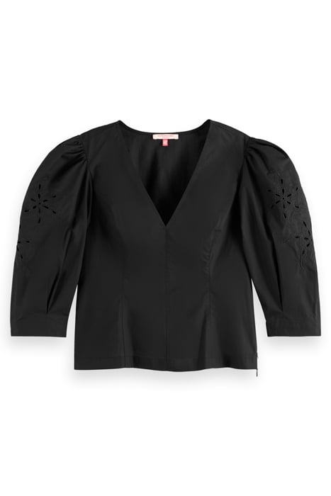 TOP WITH BRODERIE ANGLAISE SLEEVE EVENING BLACK 1