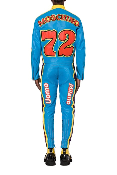 RETRO MOSCHINO LOGO LEATHER BIKER BLUE 2