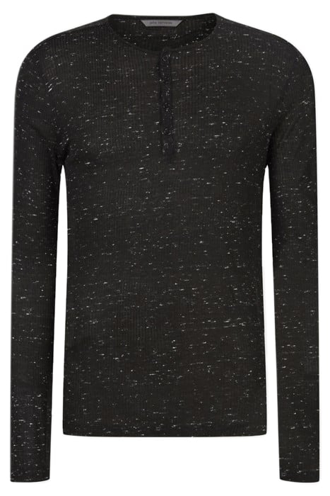 SLIM FIT LS MELANGE NEP RIB HENLEY BLACK 1