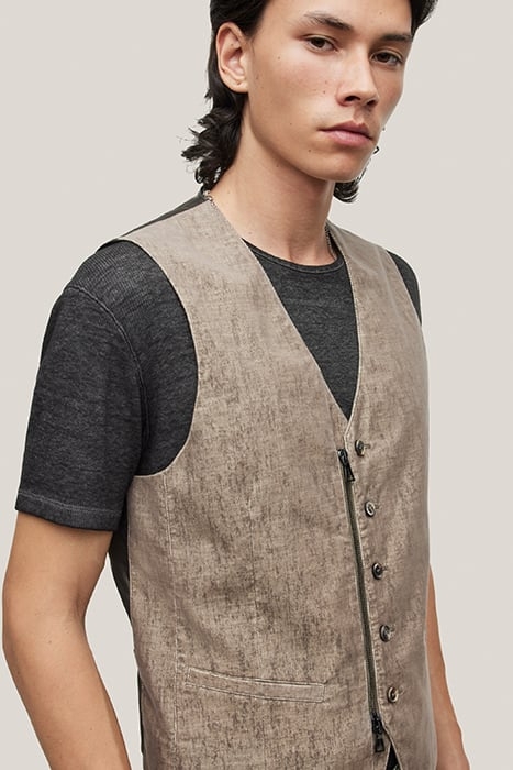 SLIM FIT VEST WITH ZIP/BUTTON CF PLACKET MUSHROOM 2