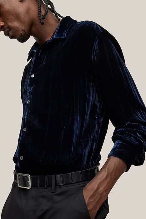 CRINKLED VELVET SLIM SHIRT OFFICER BLUE 2