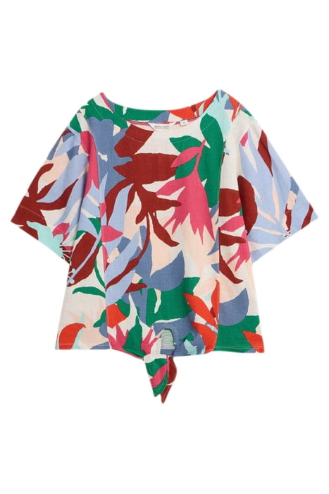 SARA TIE HEM TOP WHITE PRINTED 1