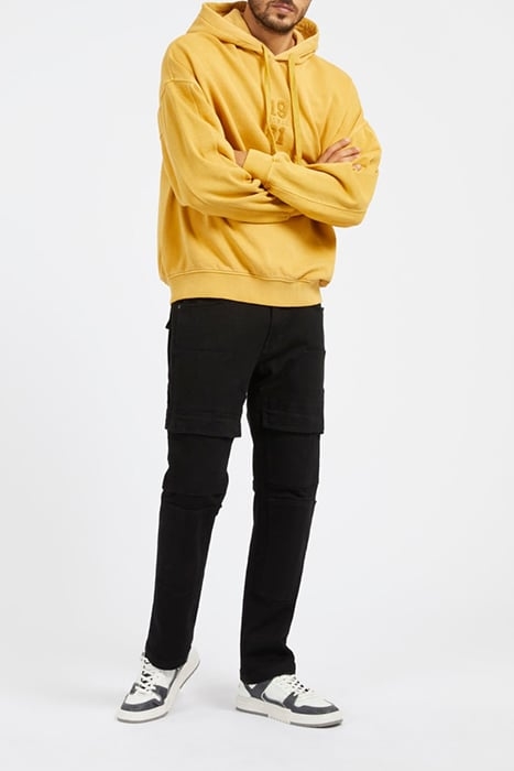 GUESS ECO RIB INSERT HOODIE SWEATSHIRT GOLD FLAKE 3