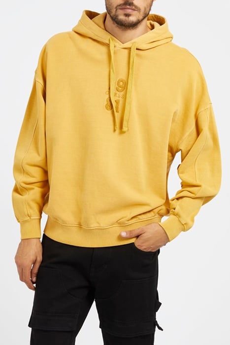 GUESS ECO RIB INSERT HOODIE SWEATSHIRT GOLD FLAKE 1