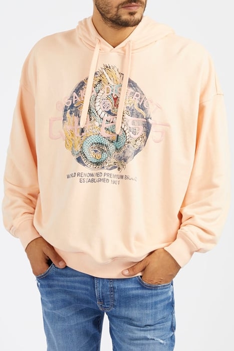 GUESS ECO GUESS ROUND LOGO HOODIE SWEATS PEACH SKY 1