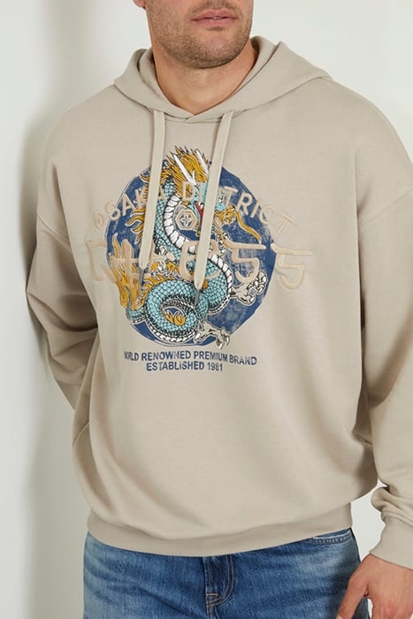 GUESS ECO GUESS ROUND LOGO HOODIE SWEATS PASADENA STONE 5