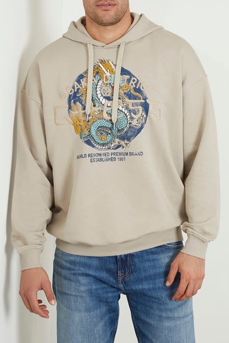 GUESS ECO GUESS ROUND LOGO HOODIE SWEATS PASADENA STONE 1