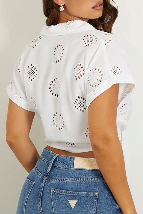 GUESS ECO SS BRIGITTE SATIN EMBRO SHIRT PURE WHITE MULTI 6