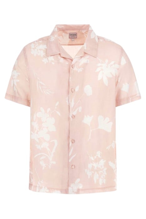 GUESS ECO SS ISLAND LINEN CUTOUT SHIRT WATERCOLOR CUTOUT TA 4