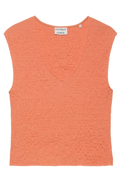 SMOCKED SLIM STRETCH V NECK TOP PAPAYA 4