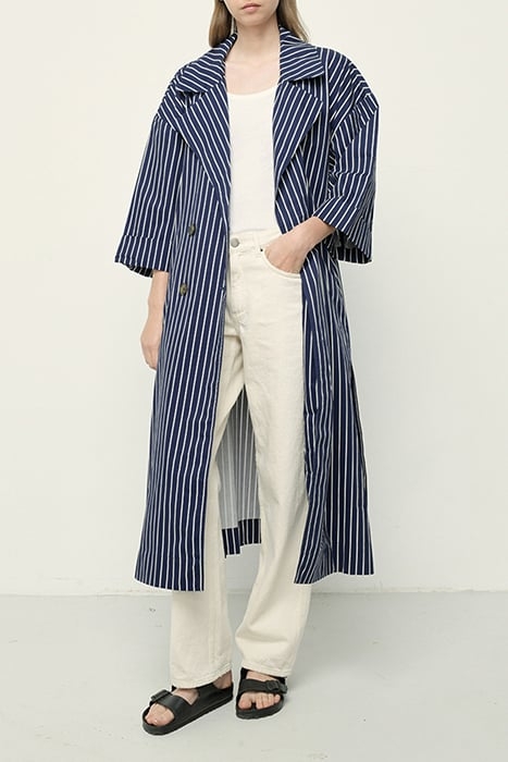 OVERSIZED BELTED LONG TRENCH RAYURES NAVY 1