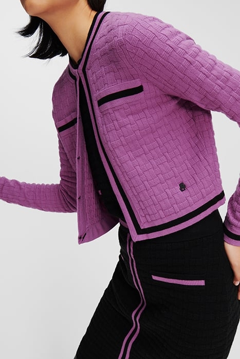 TEXTURED CLASSIC KNIT CARDIGAN IRIS ORCHID/BLACK 6