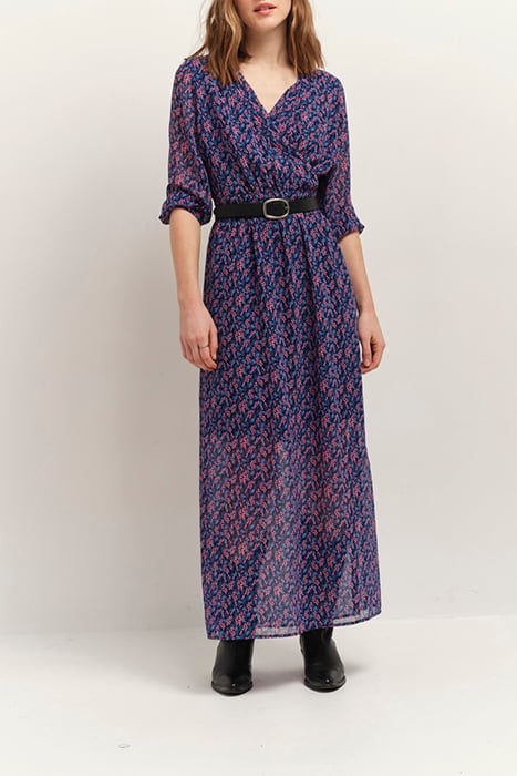RAVNA - NAVY MAXI DRESS WITH RECYCLED POLYESTER GRAPHIC BOUQ 1