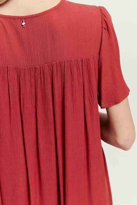 REVIA - CREPE CHILIPEPPER DRESS WITH TONE-ON-TONE EMBROIDERY 6