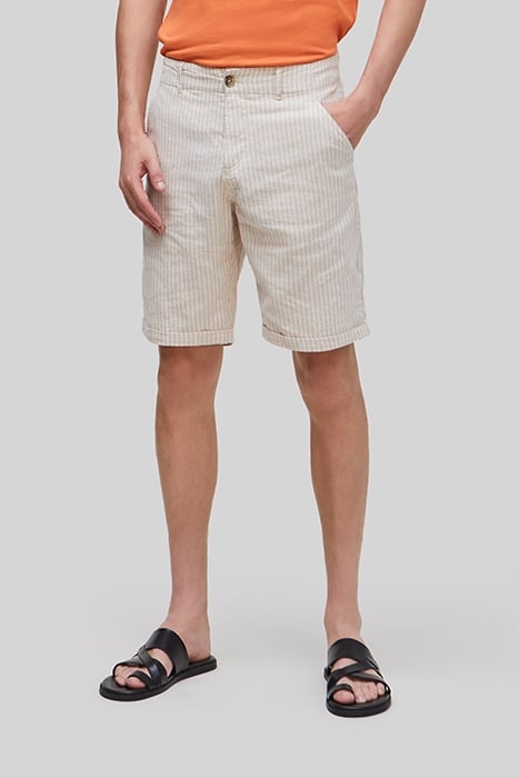 BEIGE CROPPED THIN-STRIPED CHINO BERMUDAS 1