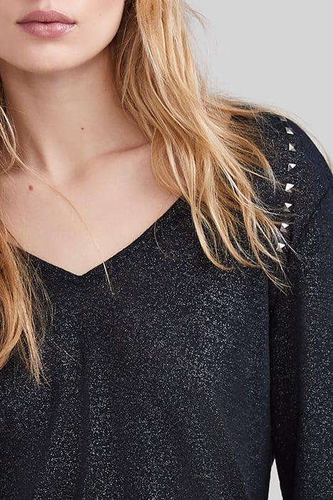 BLACK STUDDED FOIL LINEN T.SHIRT 5