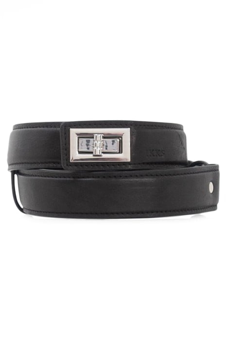 BLACK LEATHER BELT WITH ROTATING BUCKLE 1
