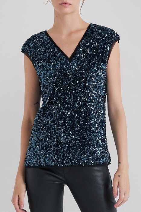BLUE EMBROIDERED REVERSIBLE SEQUIN FRONT/BACK TOP 1