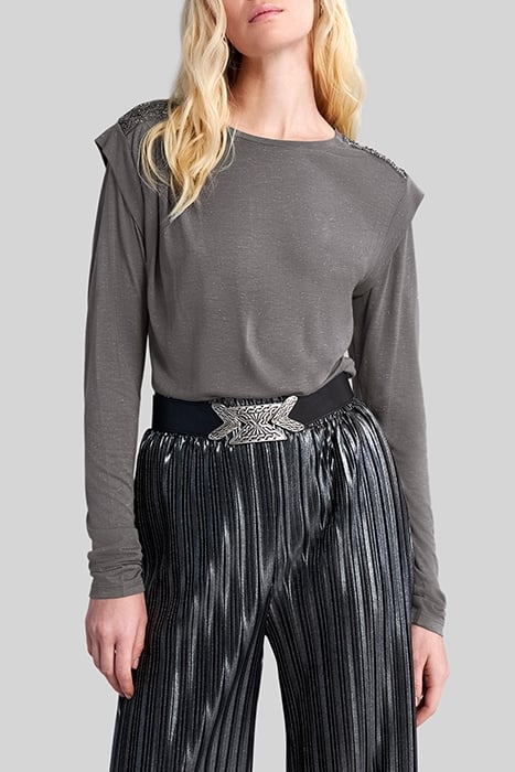 GREY T-SHIRT WITH MICROBEADS ON SHOULDERS 1