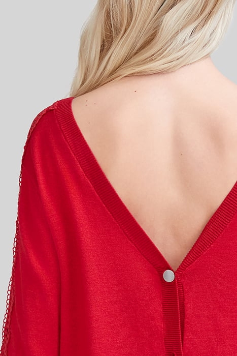 RED KNIT CARDIGAN WITH GUIPURE LACE SLEEVES 5