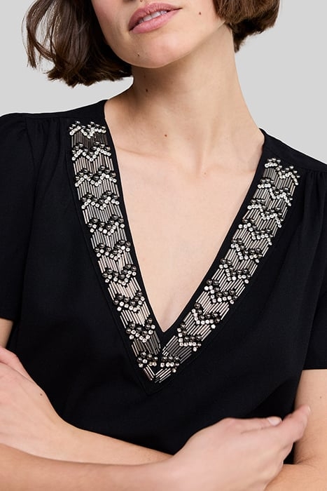 BLACK RECYCLED DRESS, PRETTY EMBROIDERED COLLAR 4