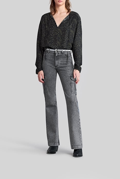 FADED BLACK FLARED JEANS WITH CARGO POCKETS 3