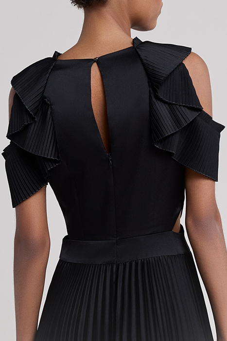 BLACK RECYCLED PLEATED LONG DRESS, SIDE CUT-OUTS 5