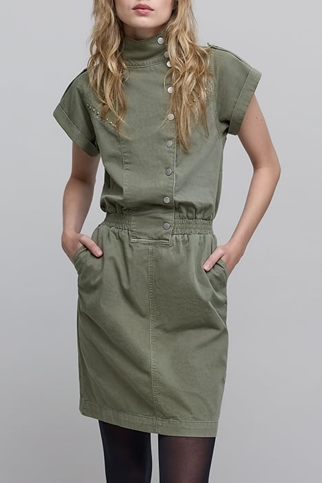 KHAKI DRESS WITH ASYMMETRICAL COLLAR 1