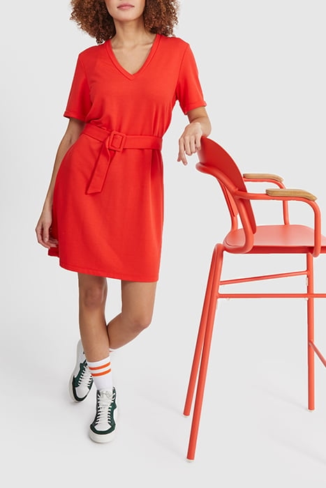 CRIMSON RED KNIT BELTED DRESS 5