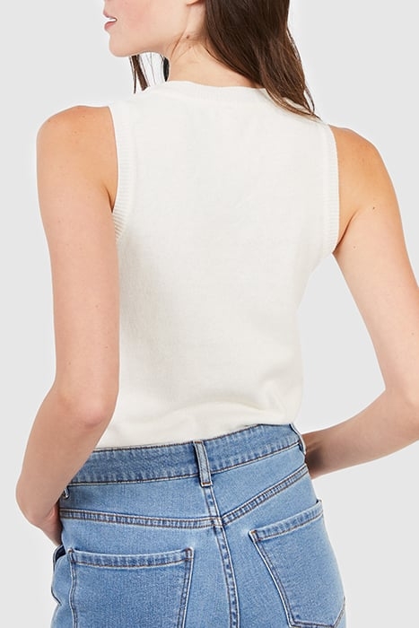 ECRU STRIPED FINE KNIT SLEEVELESS CARDIGAN 2