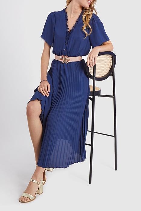 INDIGO LONG DRESS WITH PLEATED SKIRT 5