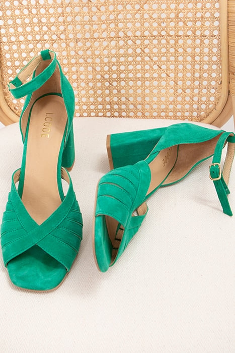 MEADOW GREEN SUEDE HEELED SANDALS 8