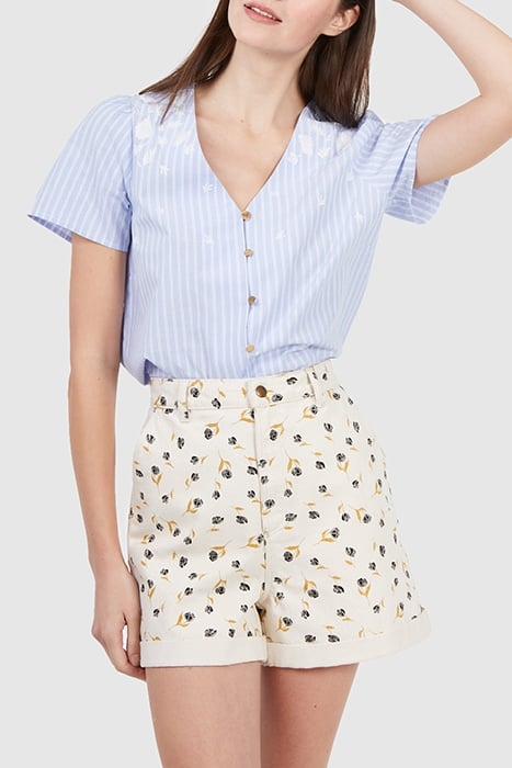 ECRU DENIM SHORTS WITH ROCK MINI-FLOWER PRINT 1