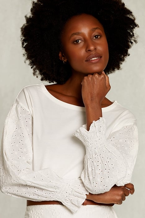 OFF WHITE T-SHIRT LONG SLEEVES BRODERIE ANGLAISE WHITE 4