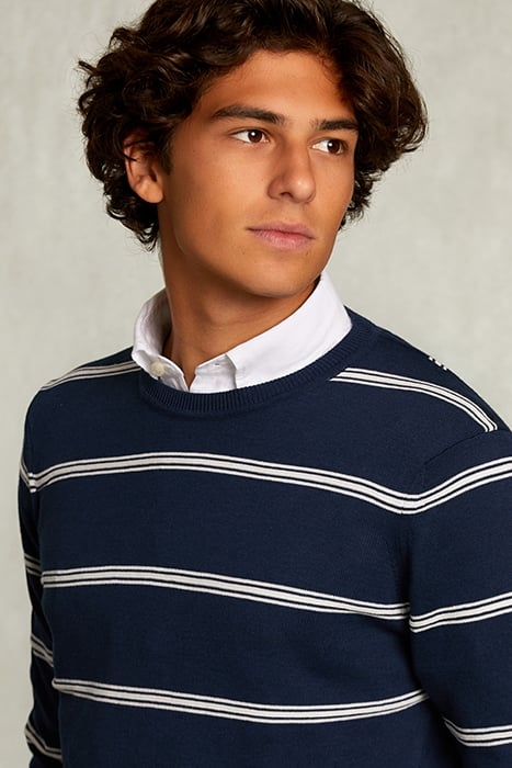 SLIM FIT STRIPED PIMA COTTON SWEATER FRENCH DARK MIX BLUE 4