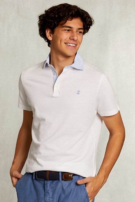 CUSTOM FIT COTTON-LINEN POLO WHITE WHITE 1