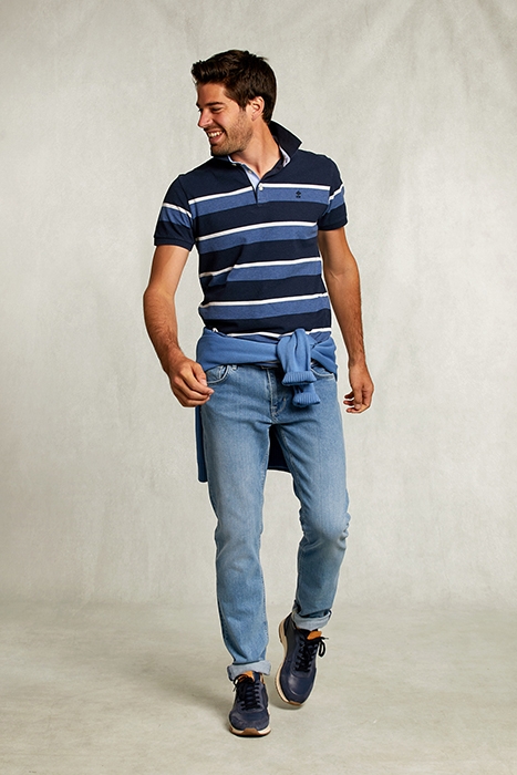 CUSTOM FIT STRIPED POLO INDIAN OCEAN MIX BLUE 3