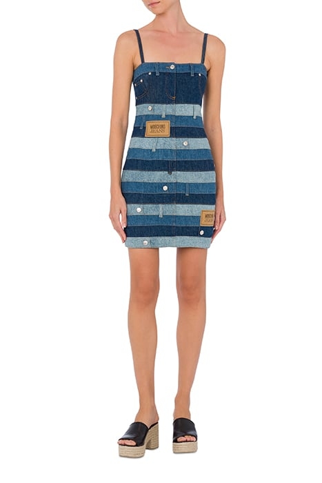 PATCHWORK DENIM DRESS BLUE 1