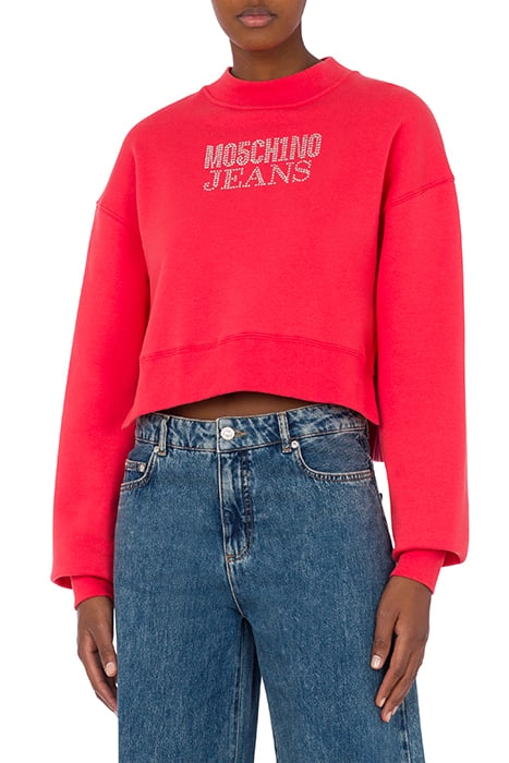 RHINESTONE LOGO DIAGONAL COTTON SWEATSHIRT PINK 1