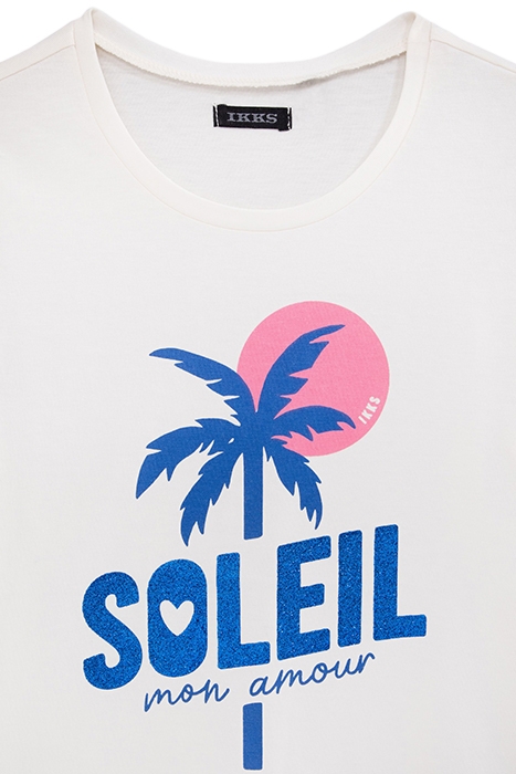 GIRLS' ECRU T-SHIRT WITH PALM IMAGE AND GLITTER SLOGAN 3